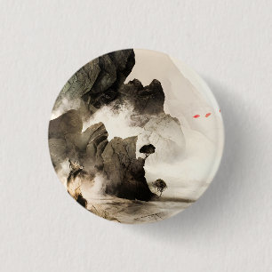 Badge Rond 2,50 Cm Renard mystique printanier de montagne embrumée mi