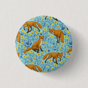 Badge Rond 2,50 Cm Renards et papillons sur le bleu de la piscine