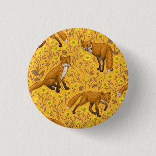 Badge Rond 2,50 Cm Renards et papillons sur orange