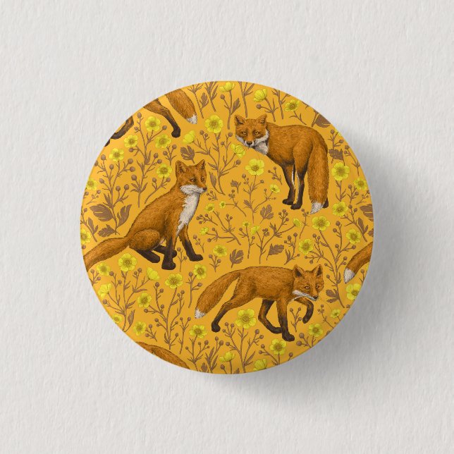 Badge Rond 2,50 Cm Renards et papillons sur orange (Devant)