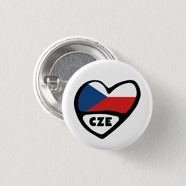 Badge Rond 2,50 Cm République tchèque Code du pays Drapeau Coeur insi (Devant & derrière)