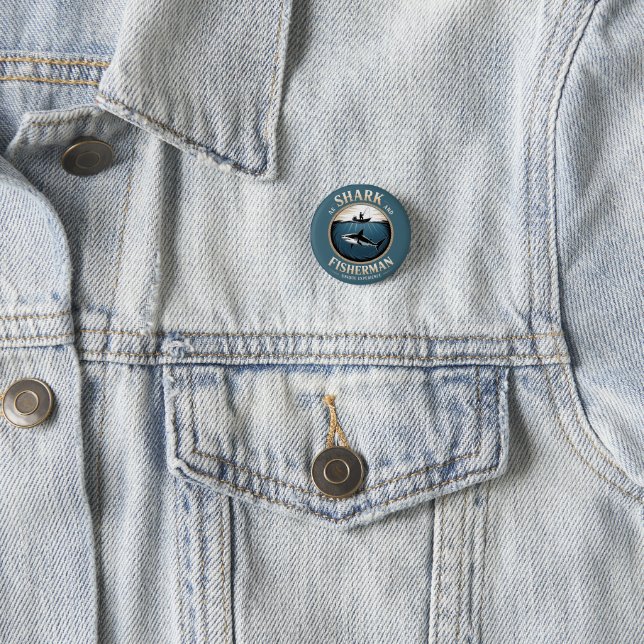 Badge Rond 2,50 Cm Requin et Pêcheur (En situation)