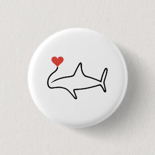 Badge Rond 2,50 Cm Requin minimaliste en ligne continue avec cœur rou