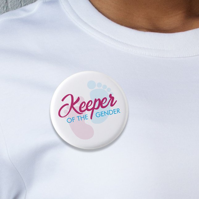 Badge Rond 2,50 Cm Responsable du Baby shower de l'empreinte de genre (Keeper of the Gender Footprint Baby Shower Button)