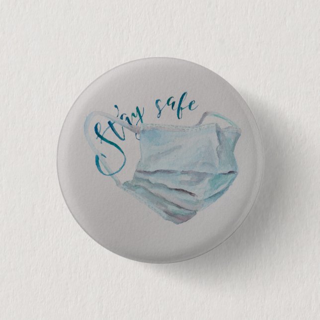 Badge Rond 2,50 Cm Restez en sécurité Masque chirurgical (Devant)