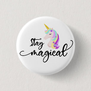 Badge Rond 2,50 Cm RESTEZ MAGIQUE Licorne Florale Colorée Mignonne