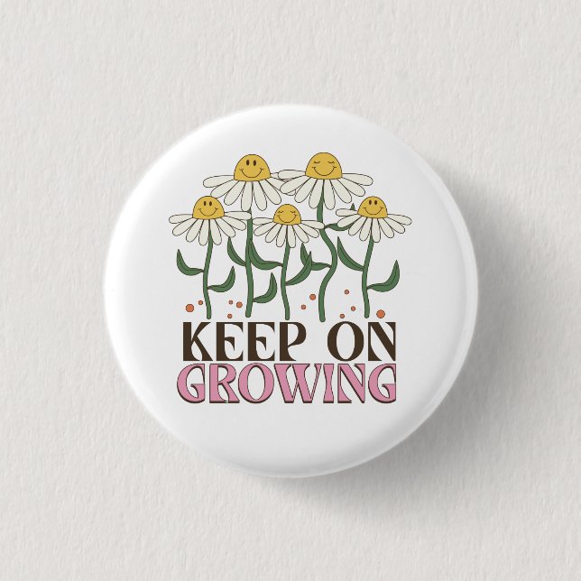 Badge Rond 2,50 Cm Retro 70s Smiley Face Daisy Keep On Growing (Devant)