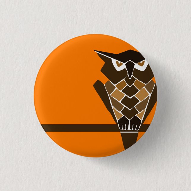 Badge Rond 2,50 Cm Rétro bouton de hibou (brun) (Devant)