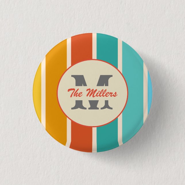 Badge Rond 2,50 Cm Rétro Bright Été Monogramme  (Devant)