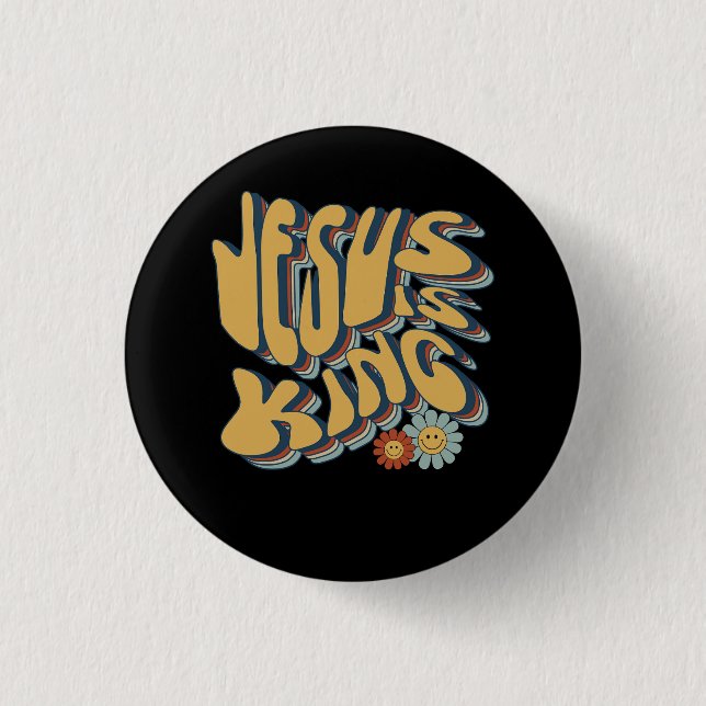 Badge Rond 2,50 Cm Retro Jesus est le roi Christian Super Retro Hippi (Devant)