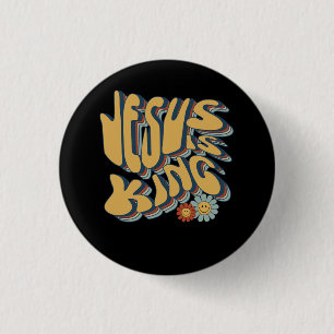 Badge Rond 2,50 Cm Retro Jesus est le roi Christian Super Retro Hippi