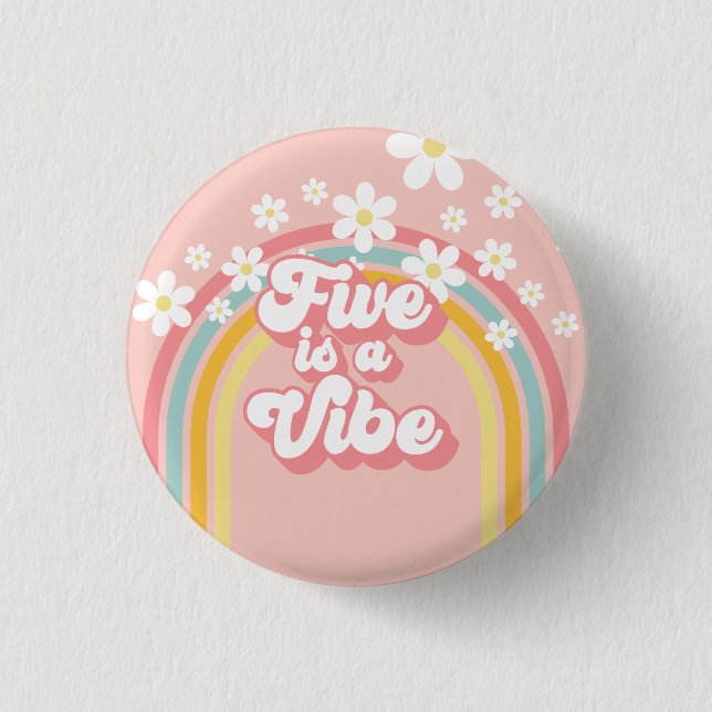 Badge Rond 2,50 Cm Retro Rainbow FIVE est un Vibe Super 5e anniversai (Devant)