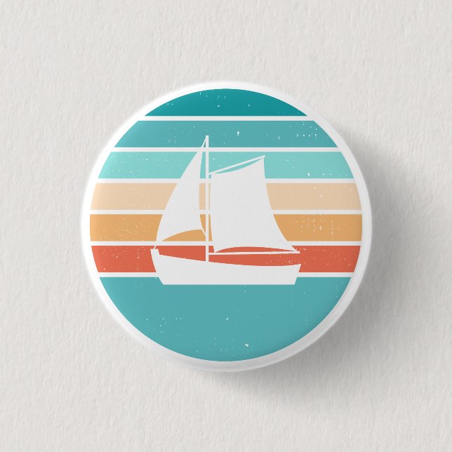 Badge Rond 2,50 Cm Retro Sunset Effet Perdu + Voilier (Devant)