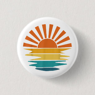 Badge Rond 2,50 Cm Retro Sunset Rays Wavy Vintage Retro Sunshine Sun