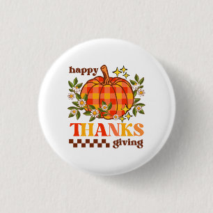 Badge Rond 2,50 Cm Rétro Super À damiers Citrouille Daisy Thanksgivin
