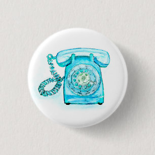 Badge Rond 2,50 Cm Rétro turquoise rotatoire bleue de Pin de bouton