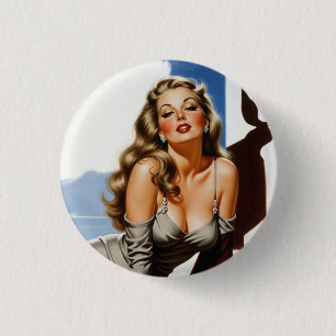 Badge Rond 2,50 Cm Retro Vieux Hollywood Belle Blonde Femme
