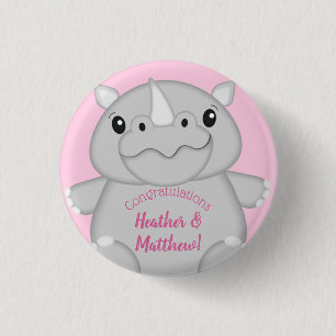 Badge Rond 2,50 Cm Rhino Baby shower rose