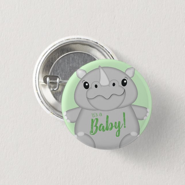 Badge Rond 2,50 Cm Rhino Baby shower vert (Devant & derrière)