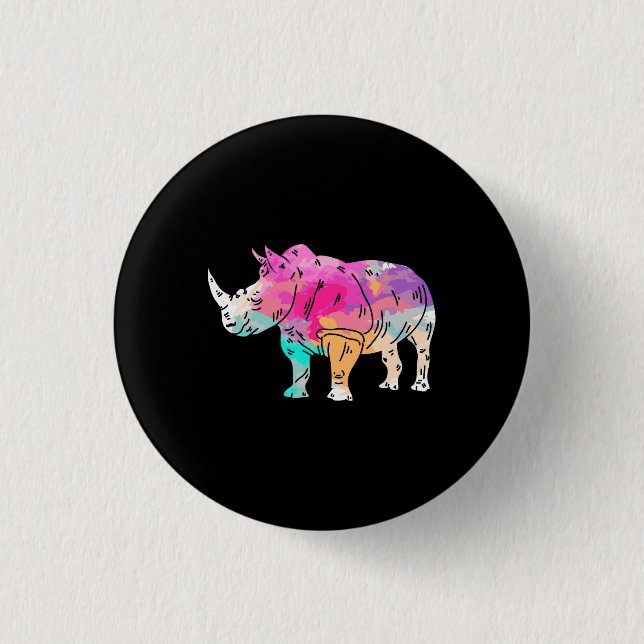 Badge Rond 2,50 Cm Rhinoceros Art Cute Artistique Rhino Zoo Safari Ca (Devant)