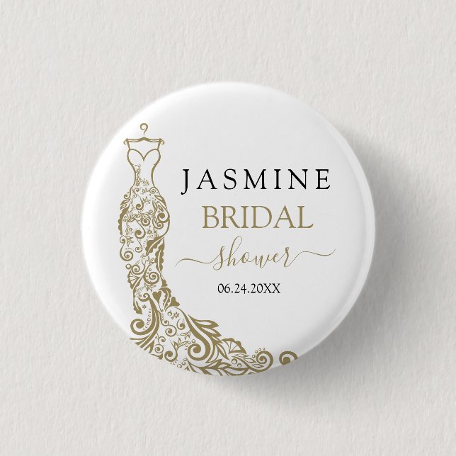 Badge Rond 2,50 Cm  Robe de soirée Gold Blush pour la fête de mariage (Devant)