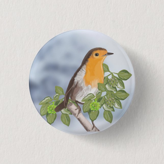 Badge Rond 2,50 Cm Robin de Noël traditionnel et Ivy (Devant)
