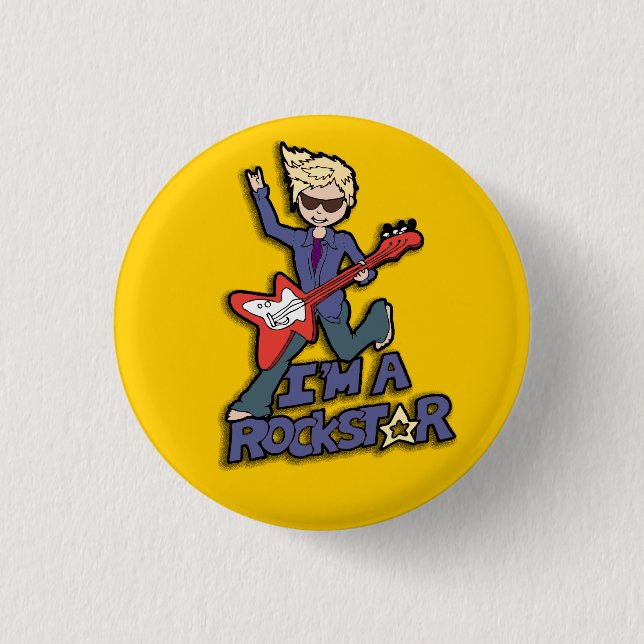 Badge Rond 2,50 Cm Rockstar guitar boy yellow button (Devant)