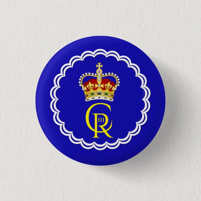 Badge Rond 2,50 Cm Roi Charles III Monogramme et Couronne 3 Cm Round  (Devant)