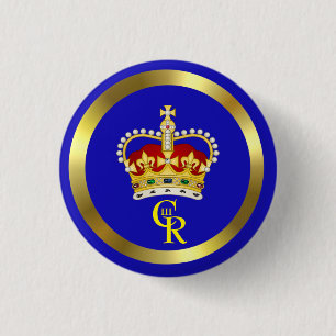 Badge Rond 2,50 Cm Roi Charles III Monogramme et Couronne 3 Cm Round