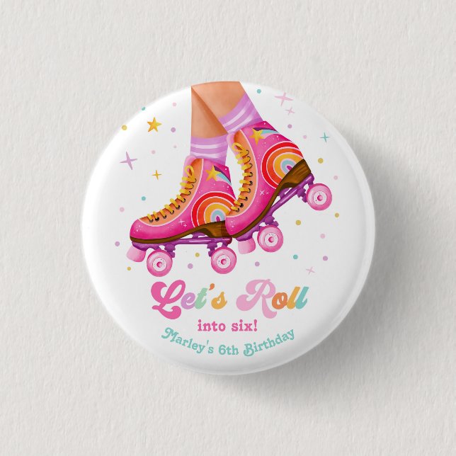 Badge Rond 2,50 Cm Roller Skate Let's Roll Skating Girl Birthday (Devant)