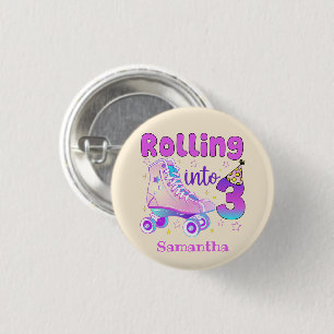 Badge Rond 2,50 Cm Rolling In 3  Roller Skater Anniversaire Célébrati