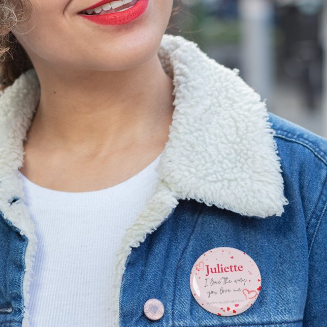 Badge Rond 2,50 Cm Romantique rose et coeur rouge Saint Valentin (Romantic Pink and Red Heart Valentine's Day 3 Cm Round Badge)