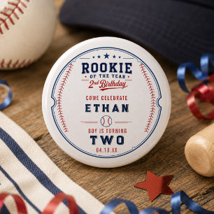 Badge Rond 2,50 Cm Rookie de l'année Baseball 2e Anniversaire Enfants