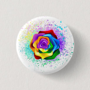 Badge Rond 2,50 Cm Rose arc-en-ciel coloré