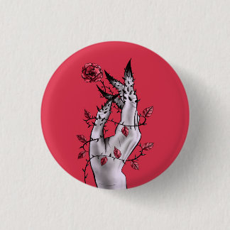Badge Rond 2,50 Cm Rose déplaisant Mains Thorns Macabre Rouge