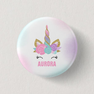 Badge Rond 2,50 Cm Rose et or de Pin de partie de faveur de licorne