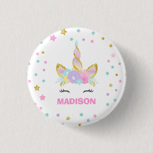 Badge Rond 2,50 Cm Rose et or de Pin de partie de faveur de licorne