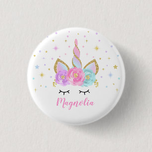Badge Rond 2,50 Cm Rose et or de Pin de partie de faveur de licorne