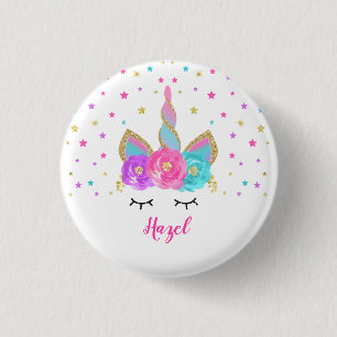Badge Rond 2,50 Cm Rose et or de Pin de partie de faveur de licorne