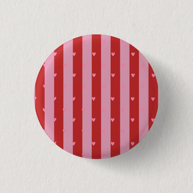 Badge Rond 2,50 Cm Rose et rouge, cœur rayé (Devant)