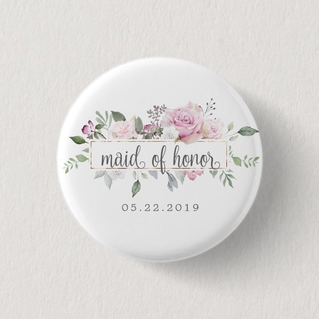 Badge Rond 2,50 Cm Rose Garden floral Maid Of Honor Button (Devant)