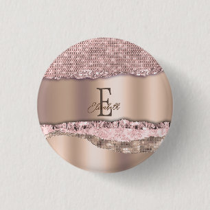 Badge Rond 2,50 Cm Rose Gold Tendance Diamants Paillettes Monogramme