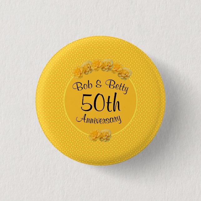 Badge Rond 2,50 Cm Rose jaune personnalisée 50e anniversaire (Devant)