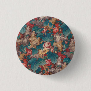 Badge Rond 2,50 Cm Rose, Lilas, Grand Motif de Feuilles Jardin Vintag