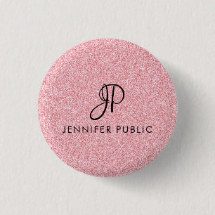 Badge Rond 2,50 Cm Rose Parties scintillant or Look Monogramme Modèle