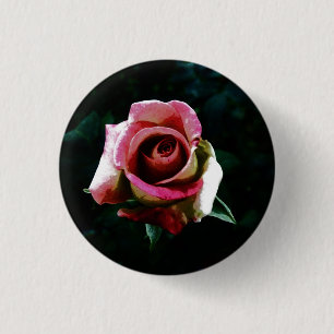 Badge Rond 2,50 Cm Rose Peinte à l'Huile
