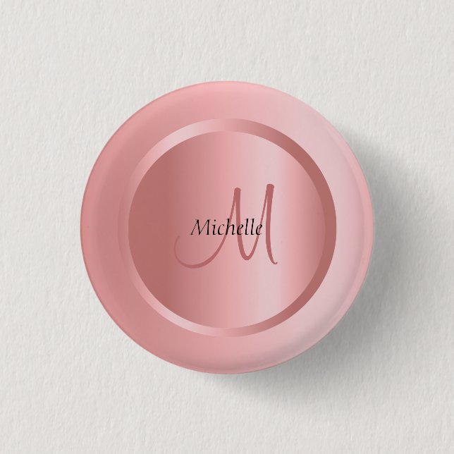 Badge Rond 2,50 Cm Rose personnalisé Modèle or Monogramme élégant (Devant)