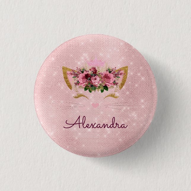 Badge Rond 2,50 Cm Rose Princess Kitty Rose Gold Blush Pink Parties s (Devant)
