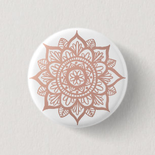 Badge Rond 2,50 Cm Rose Rose Gold Mandala Flower