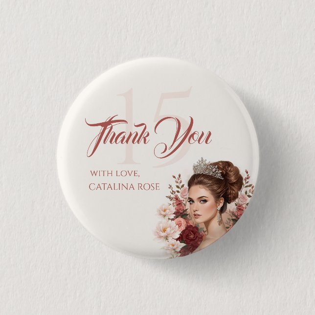 Badge Rond 2,50 Cm Rose rose pâle élégante Épingle à bouton Quinceañe (Devant)